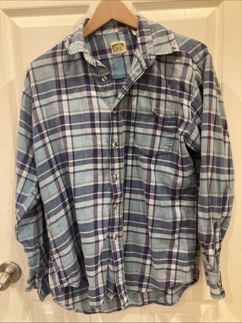 Vintage 90s Flannel Light Blue Plaid Button-Down Shirt